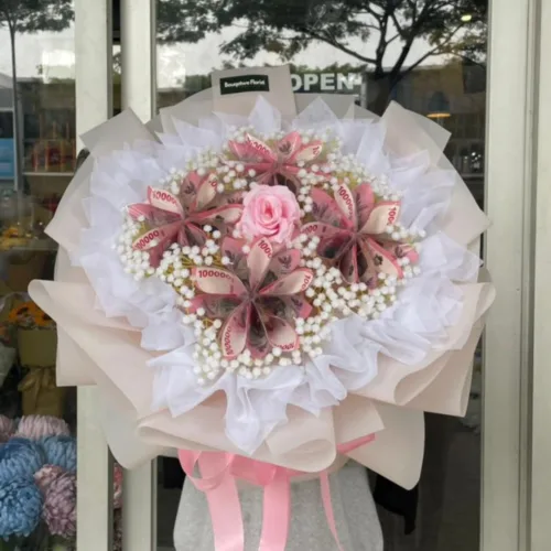Pink Blossom Money Bouquet (Large 20 lembar)